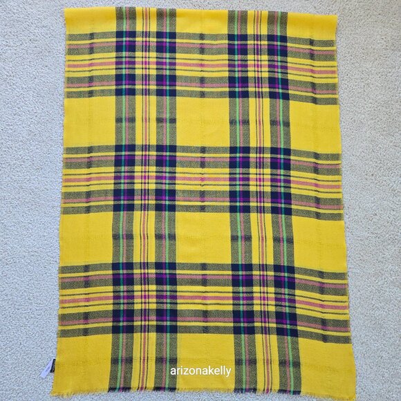 Talbots Lightweight Wool Scarf Yellow & Purple Plaid - Picture 2 of 10